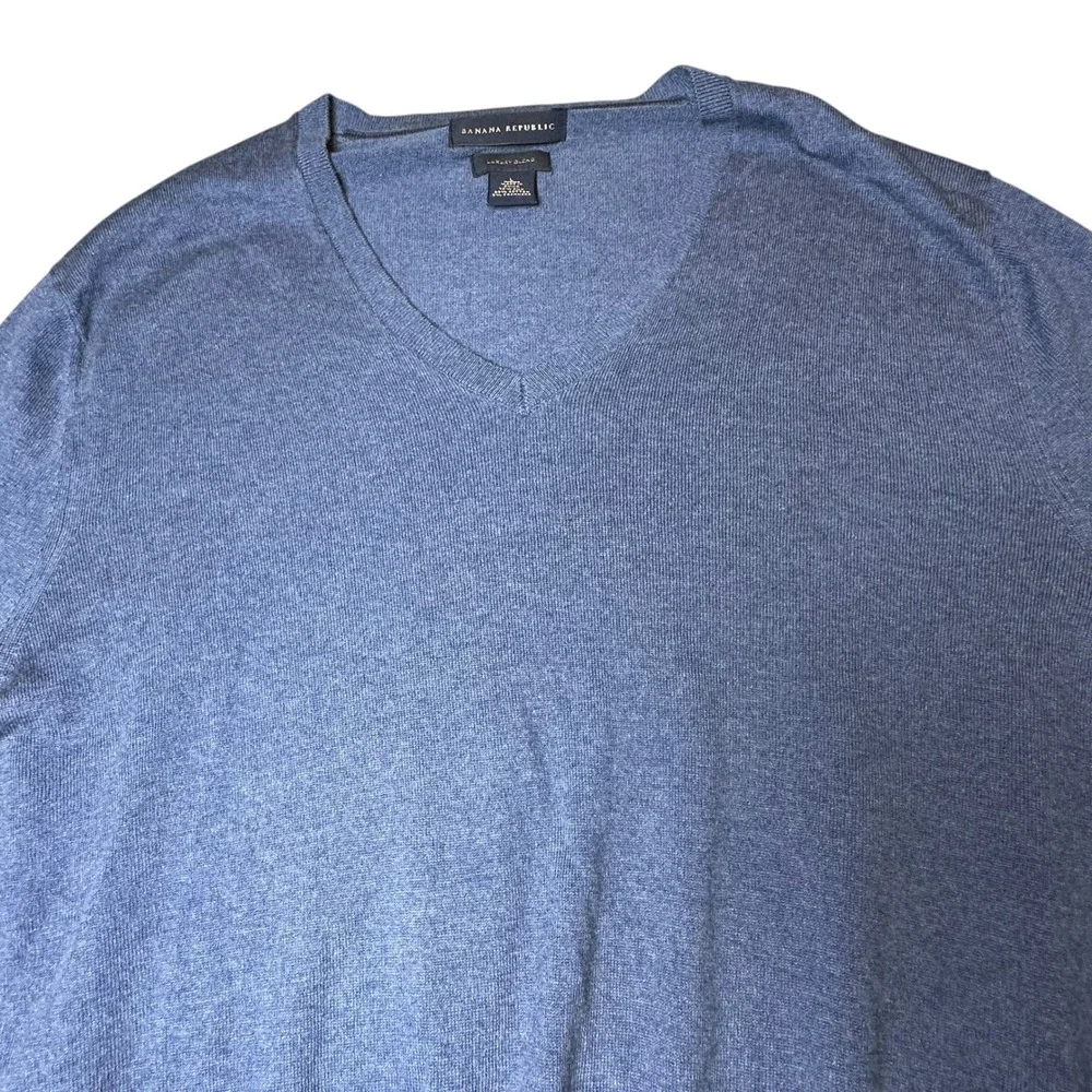 Banana Republic Mens Blue Silk Cotton Cashmere V-Neck Sweater Large Luxury Blend
